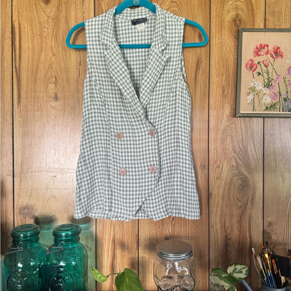Green Gingham Sleeveless Top